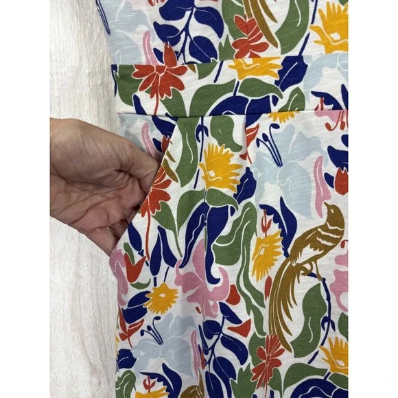 Boden Florrie Jersey Dress 14L Ivory Bird Floral NWT Pockets Resort Chic - Picture 5 of 9